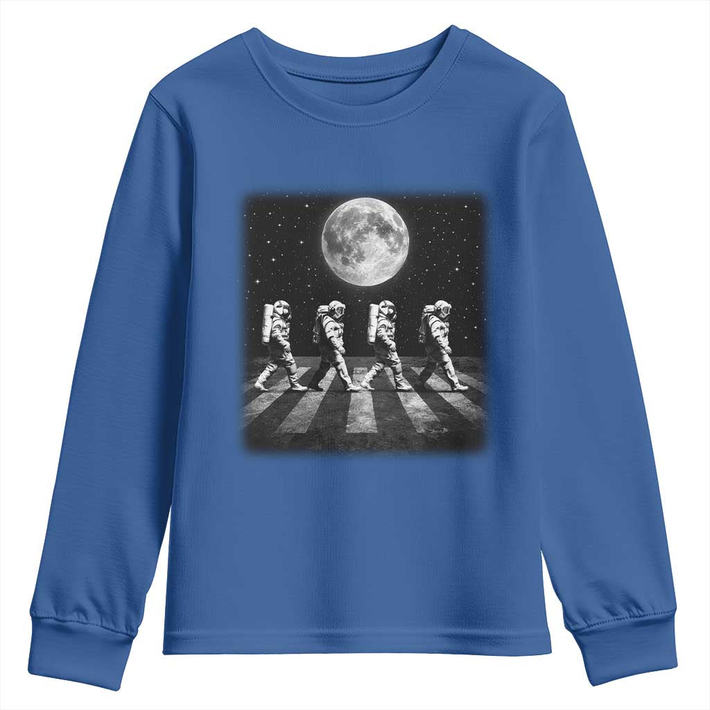 Astronauts Walking In Space Galaxy Moon Planet Youth Sweatshirt TS11 Royal Blue Print Your Wear
