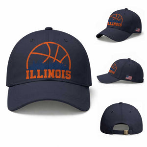 Illinois Fan Baseball Cap IL State Basketball Game Day TS11 Baseball Cap Universal Fit Navy Print Your Wear