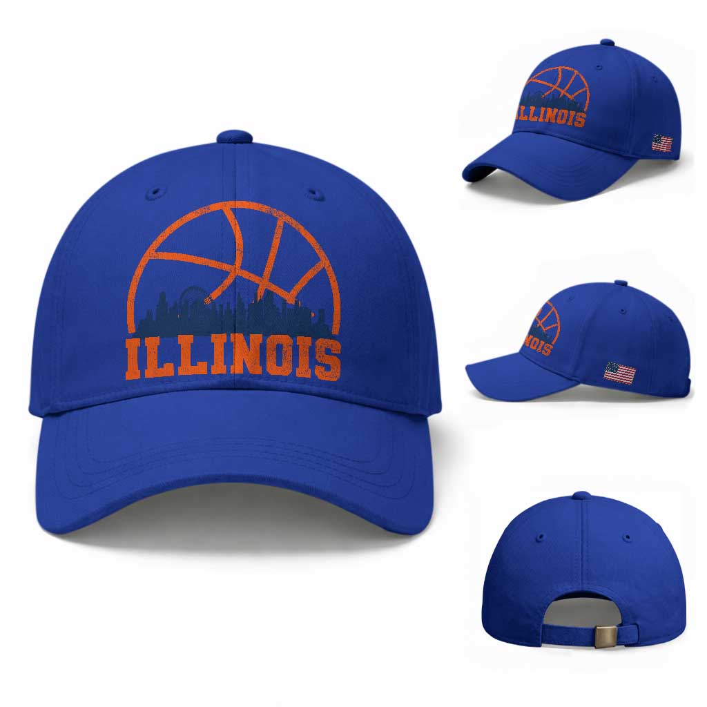 Illinois Fan Baseball Cap IL State Basketball Game Day TS11 Baseball Cap Universal Fit Royal Blue Print Your Wear