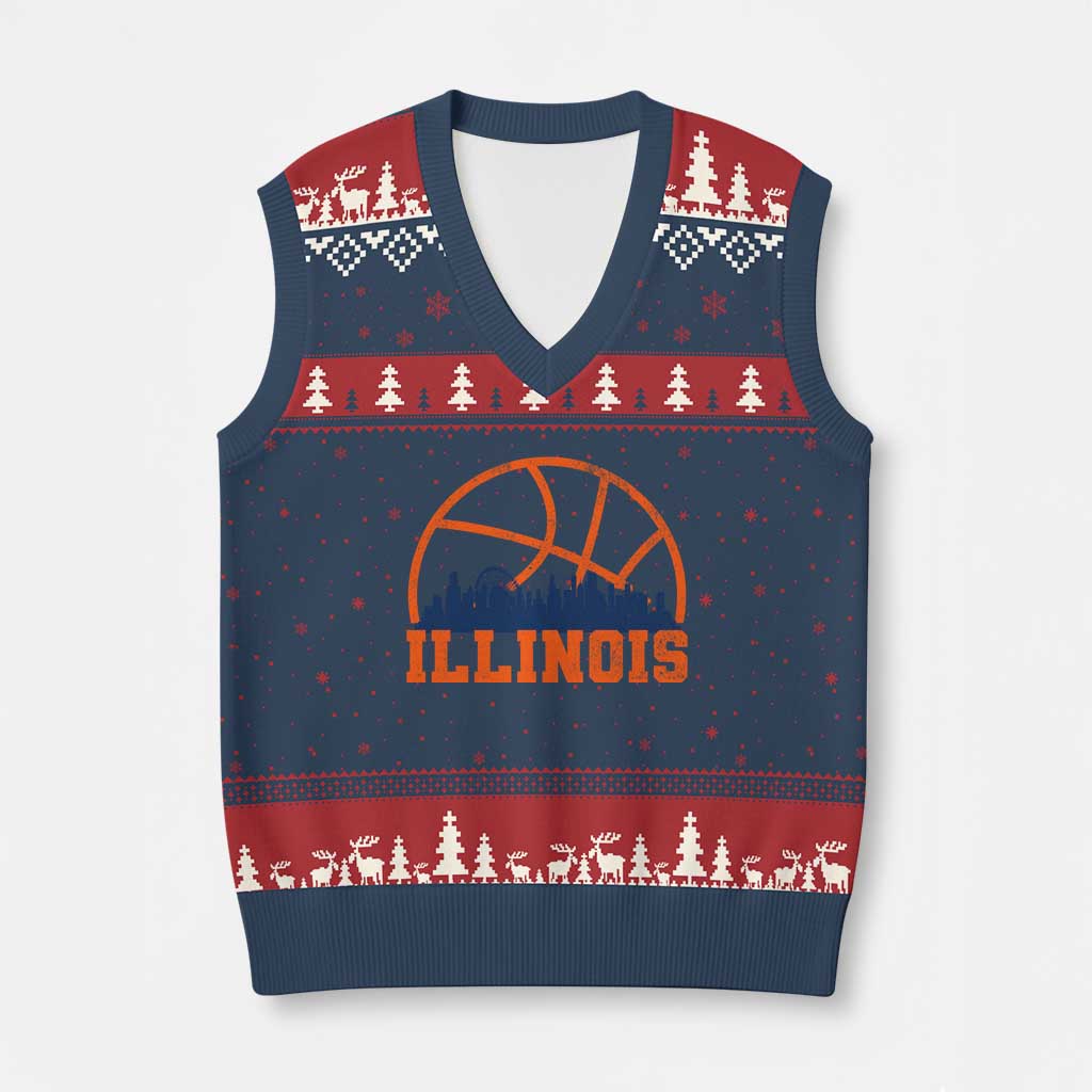 Illinois Fan V-Neck Knit Sweater Vest IL State Basketball Game Day TS11 Navy Red Print Your Wear