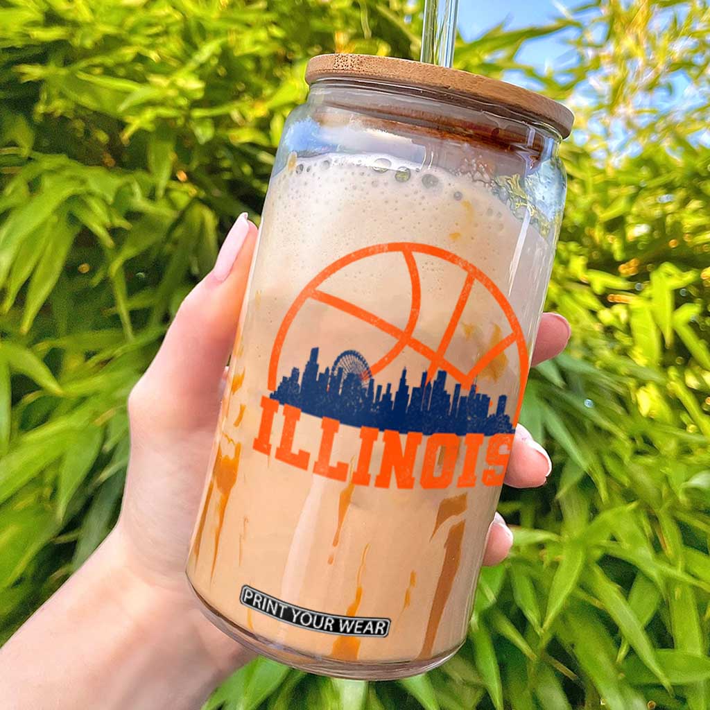 Illinois Fan Glass Can IL State Basketball Game Day TS11 Black Print Your Wear