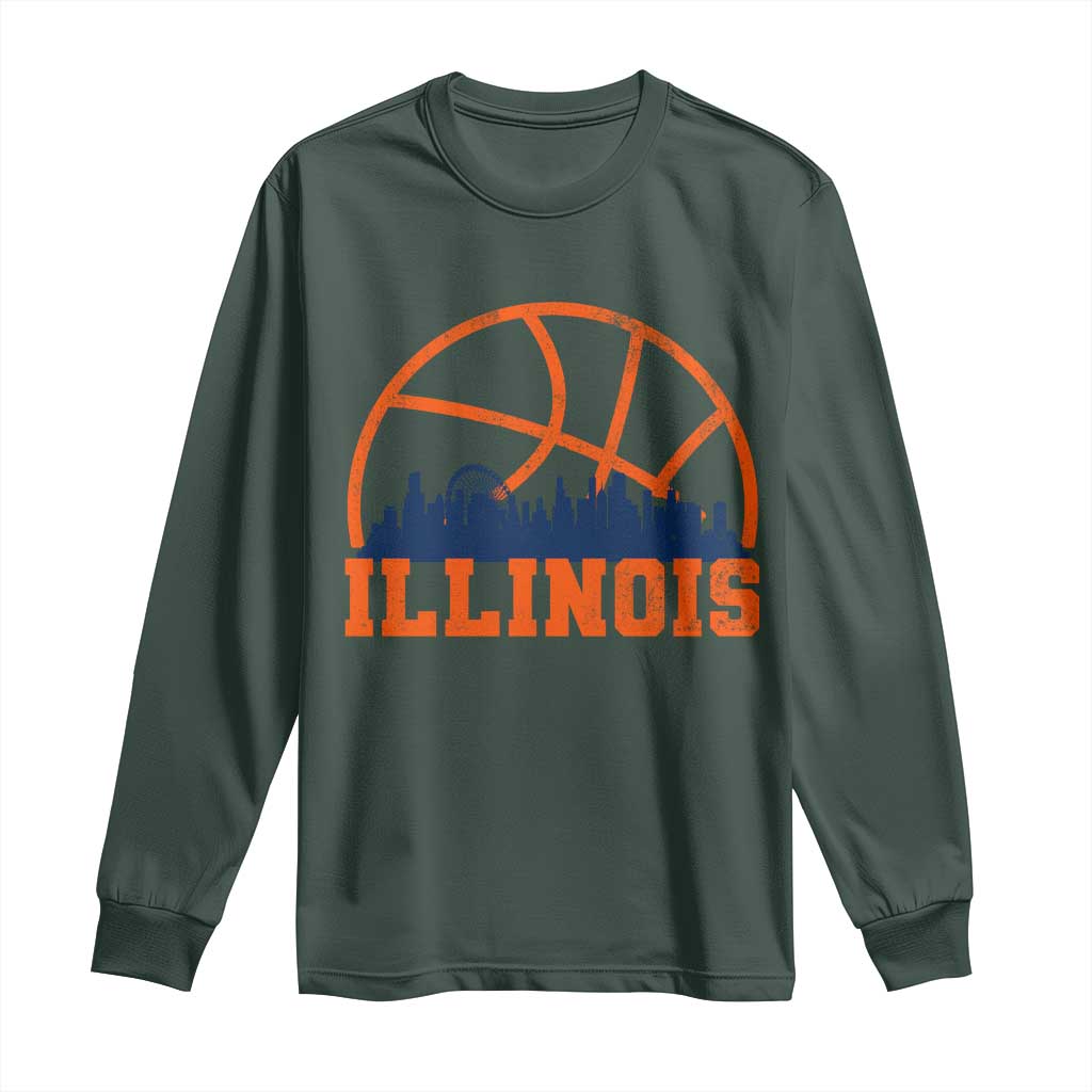 Illinois Fan Long Sleeve Shirt IL State Basketball Game Day TS11 Dark Forest Green Print Your Wear