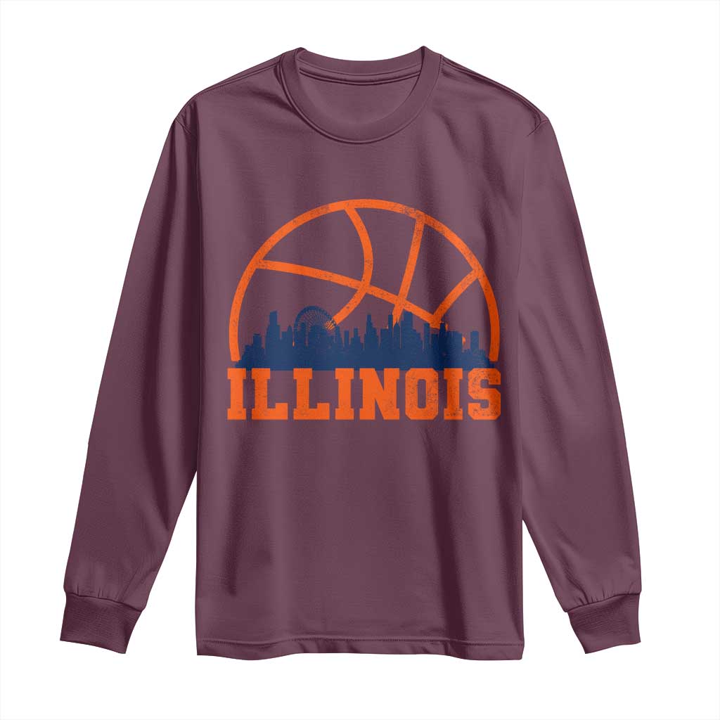Illinois Fan Long Sleeve Shirt IL State Basketball Game Day TS11 Maroon Print Your Wear