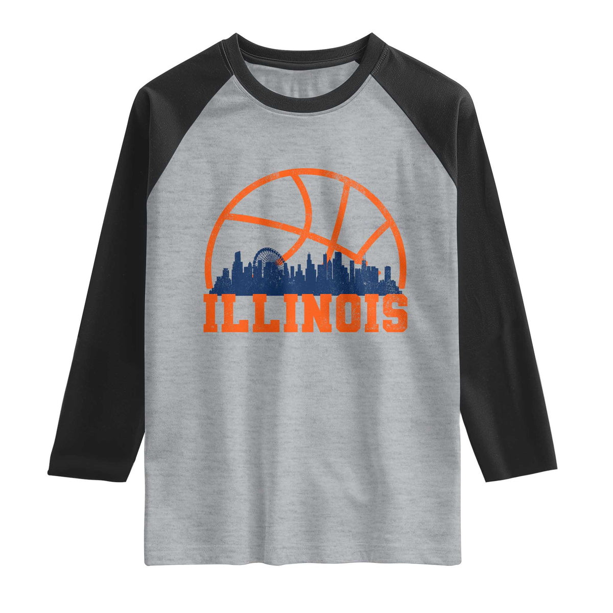 Illinois Fan Raglan Shirt IL State Basketball Game Day TS11 Heather Gray Black Print Your Wear