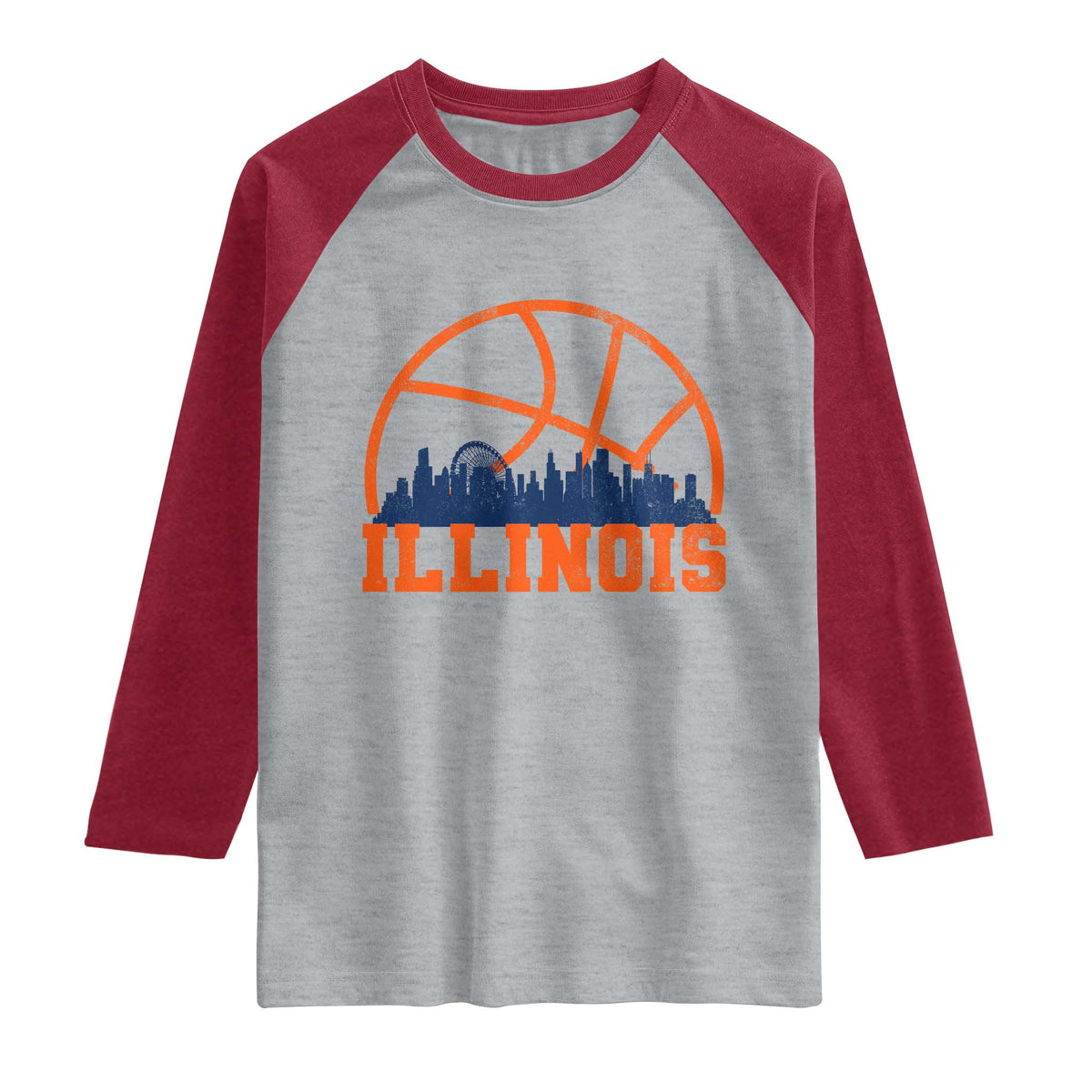 Illinois Fan Raglan Shirt IL State Basketball Game Day TS11 Heather Gray Heather Red Print Your Wear