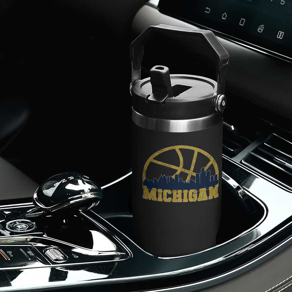 Michigan Fan Basketball Grooves Skyline MI State Flip Straw Tumbler TS11 Print Your Wear