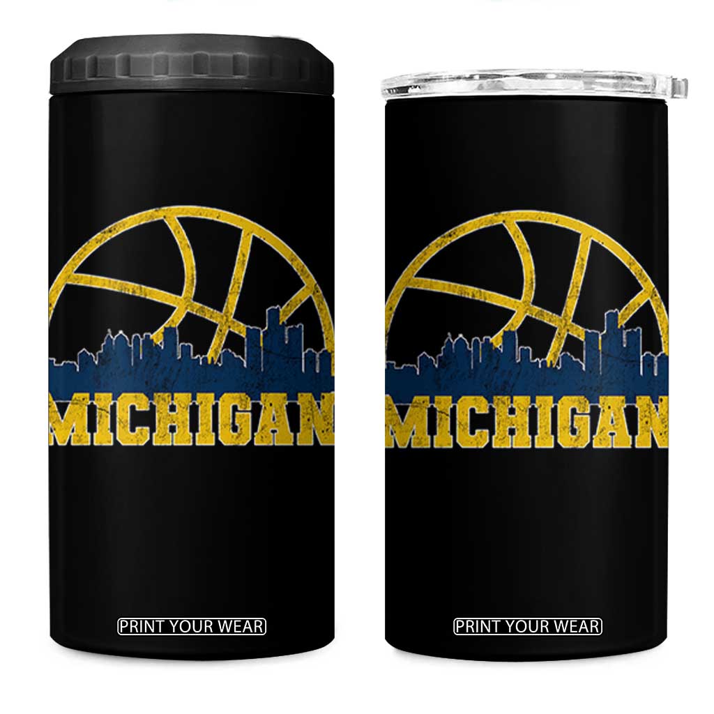 Michigan Fan Basketball Grooves Skyline MI State 4 in 1 Can Cooler Tumbler TS11 One Size: 16 oz Black Print Your Wear