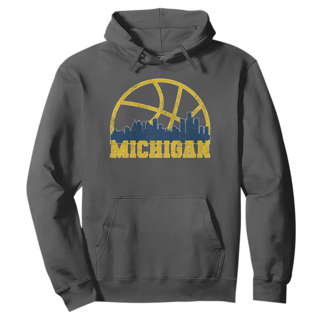 Michigan Fan Basketball Grooves Skyline MI State Hoodie TS11 Dark Heather Print Your Wear