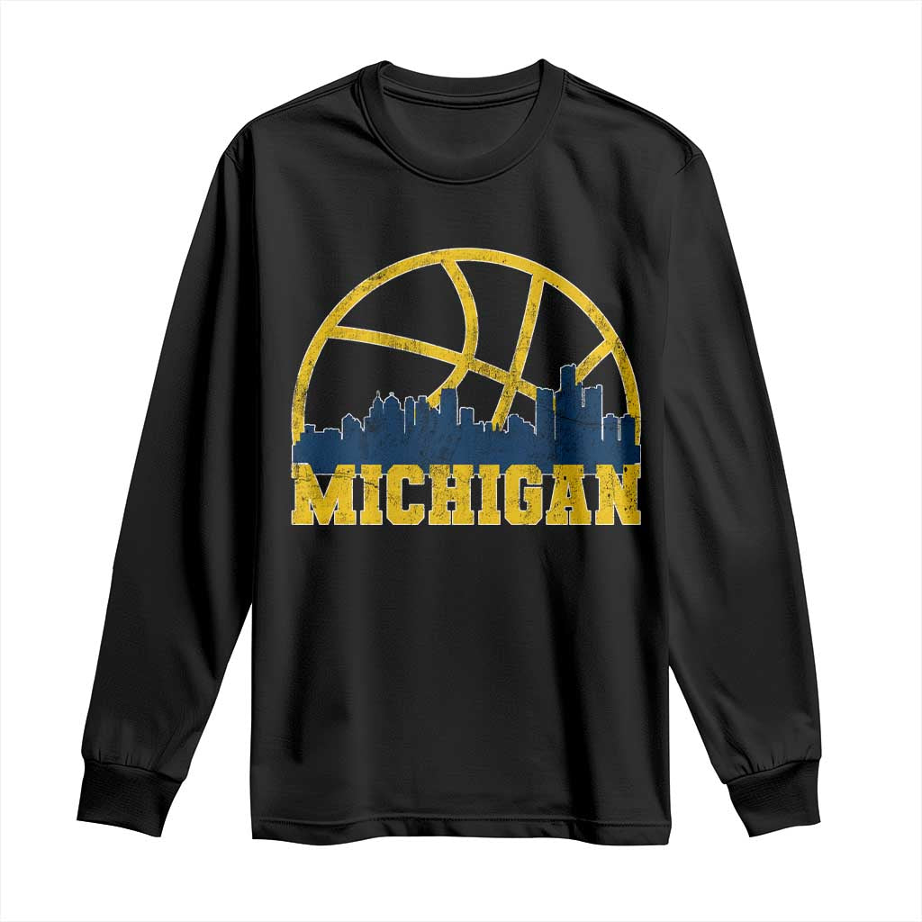 Michigan Fan Basketball Grooves Skyline MI State Long Sleeve Shirt TS11 Black Print Your Wear