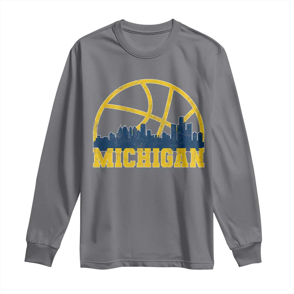Michigan Fan Basketball Grooves Skyline MI State Long Sleeve Shirt TS11 Charcoal Print Your Wear