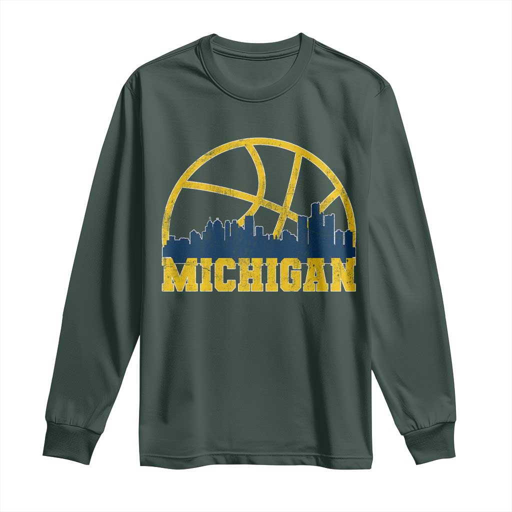 Michigan Fan Basketball Grooves Skyline MI State Long Sleeve Shirt TS11 Dark Forest Green Print Your Wear