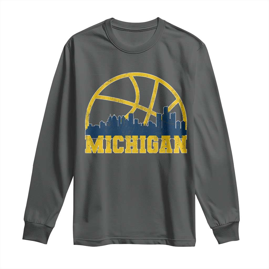 Michigan Fan Basketball Grooves Skyline MI State Long Sleeve Shirt TS11 Dark Heather Print Your Wear