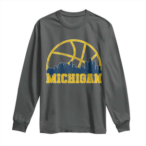 Michigan Fan Basketball Grooves Skyline MI State Long Sleeve Shirt TS11 Dark Heather Print Your Wear