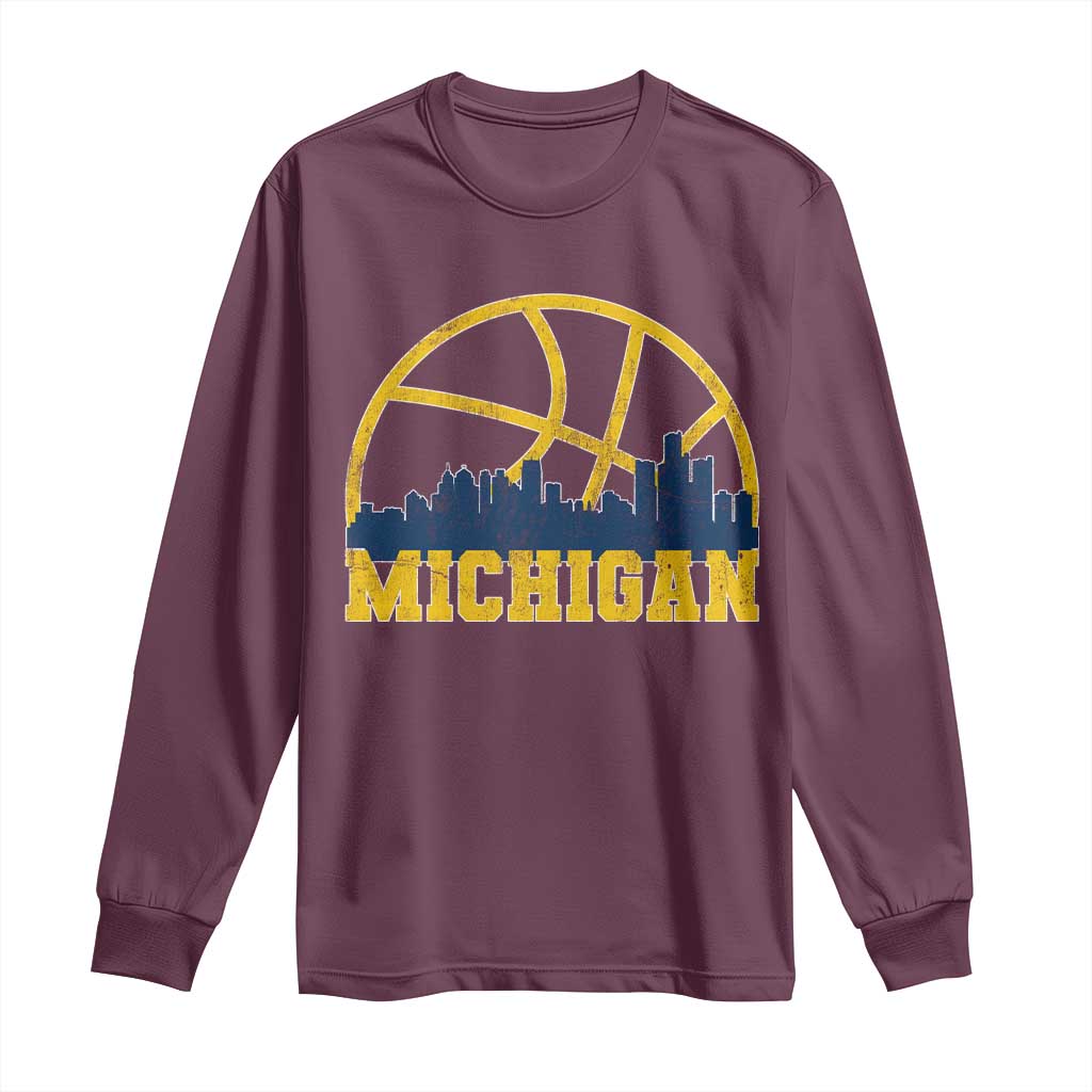Michigan Fan Basketball Grooves Skyline MI State Long Sleeve Shirt TS11 Maroon Print Your Wear