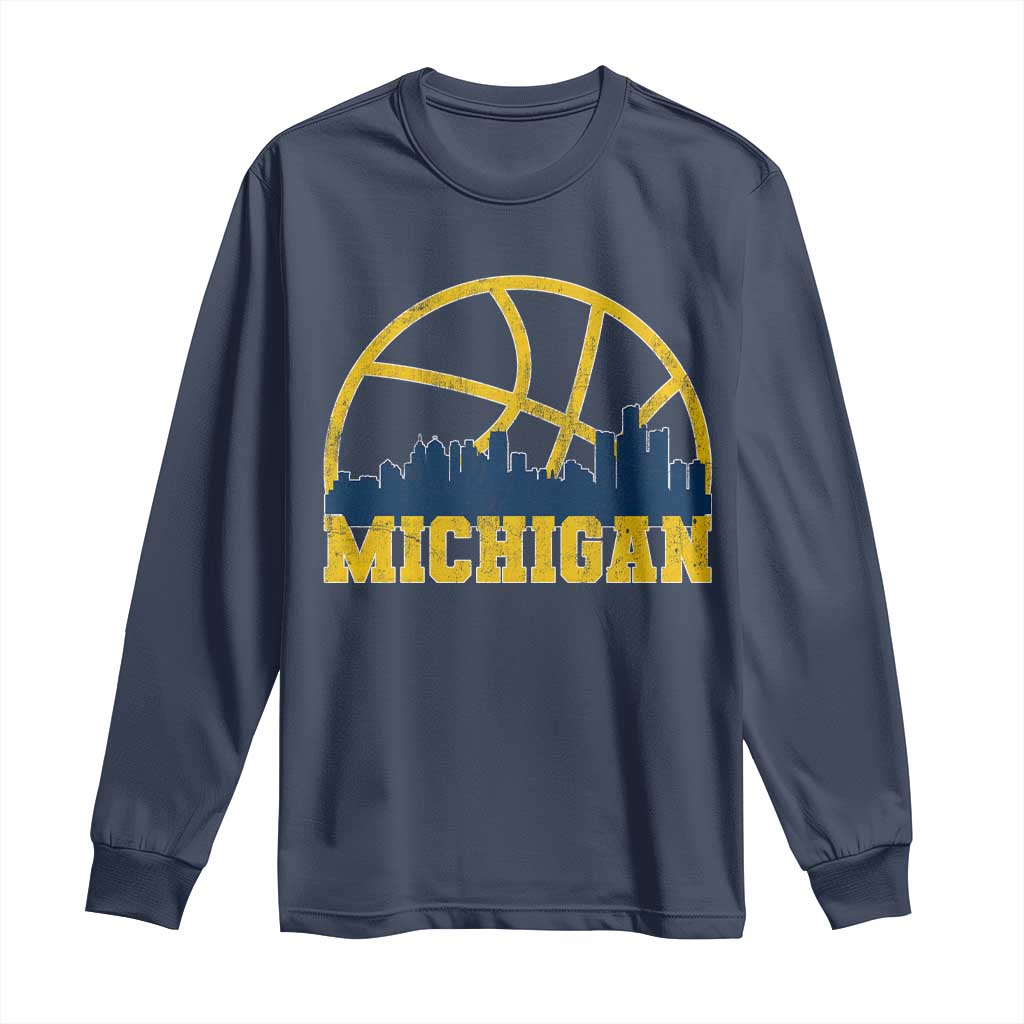 Michigan Fan Basketball Grooves Skyline MI State Long Sleeve Shirt TS11 Navy Print Your Wear