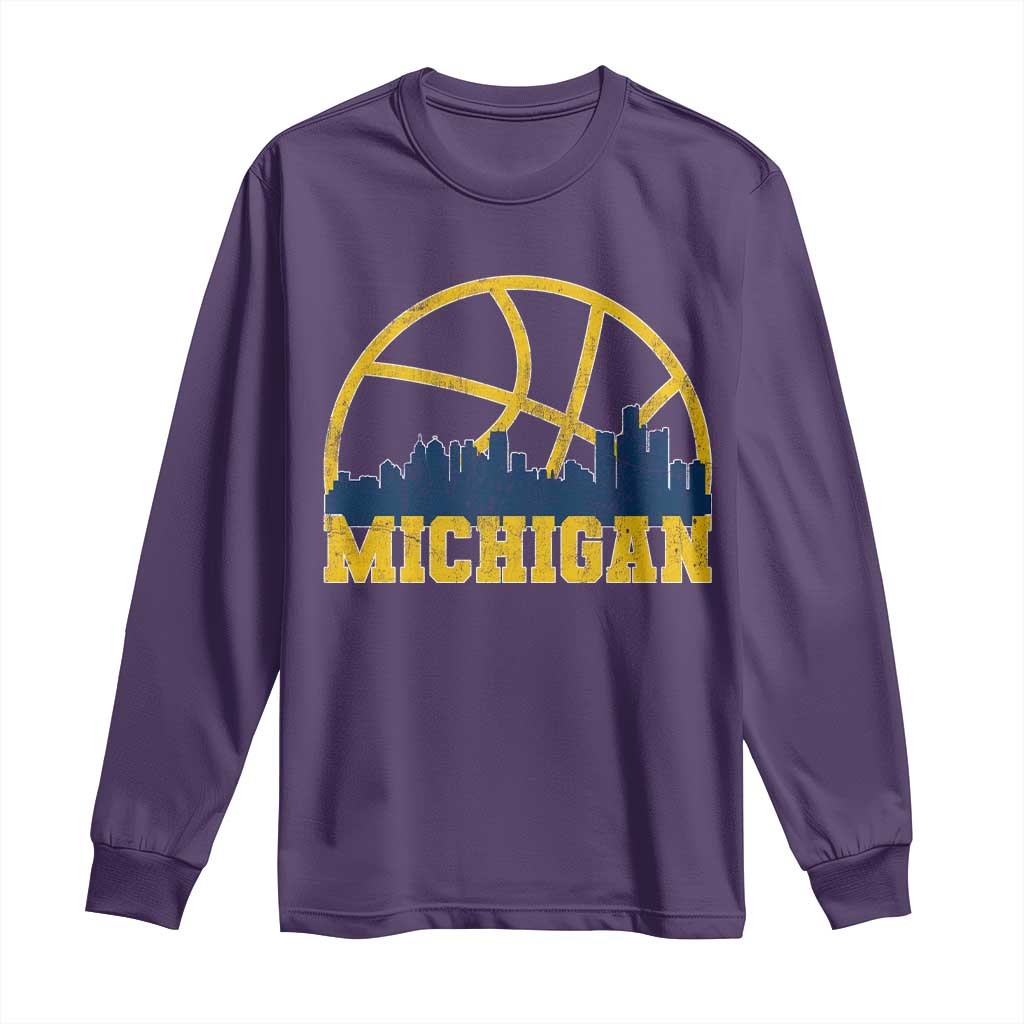 Michigan Fan Basketball Grooves Skyline MI State Long Sleeve Shirt TS11 Purple Print Your Wear