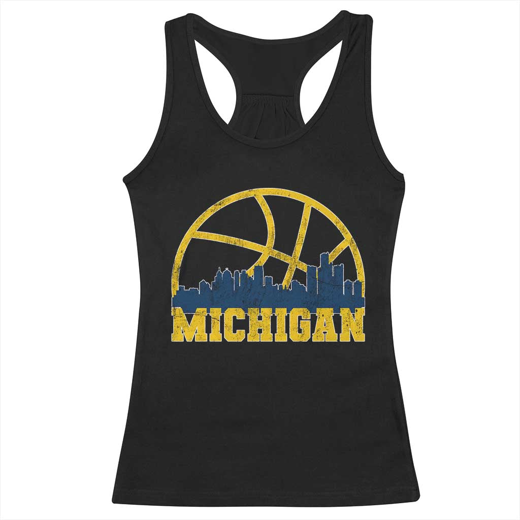 Michigan Fan Basketball Grooves Skyline MI State Racerback Tank Top TS11 Black Print Your Wear