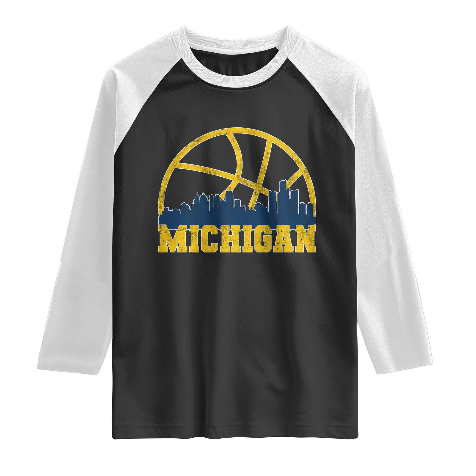 Michigan Fan Basketball Grooves Skyline MI State Raglan Shirt TS11 Black White Print Your Wear