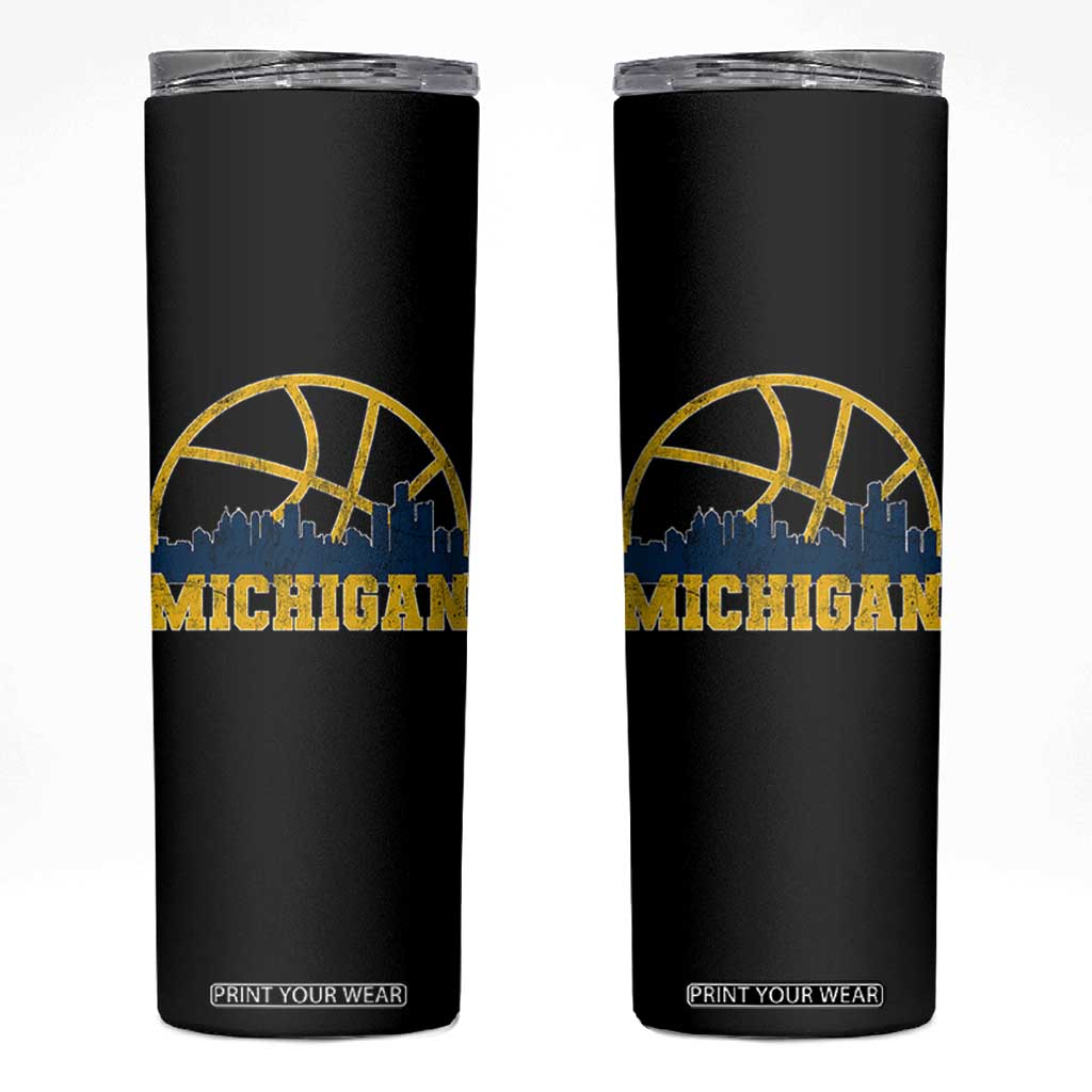 Michigan Fan Basketball Grooves Skyline MI State Skinny Tumbler TS11 Black Print Your Wear