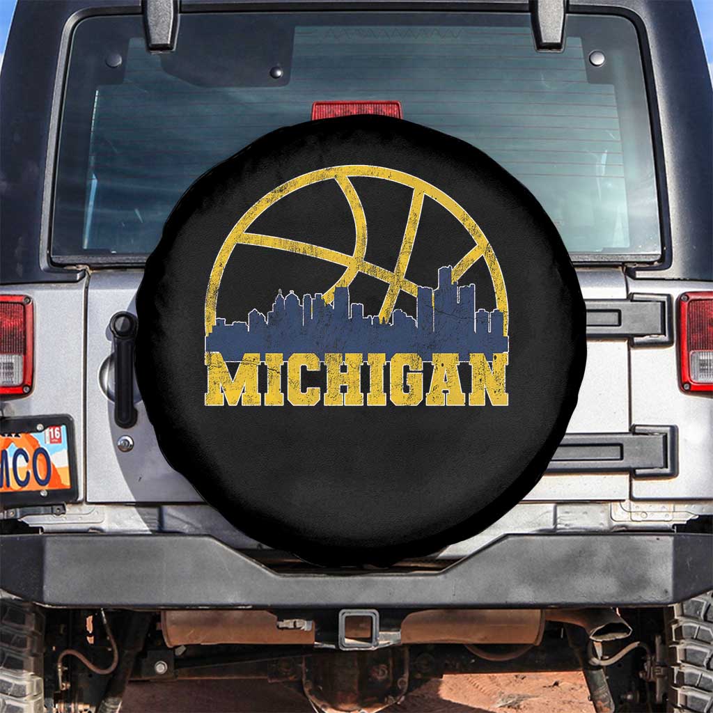 Michigan Fan Basketball Grooves Skyline MI State Spare Tire Cover TS11 No hole Black Print Your Wear