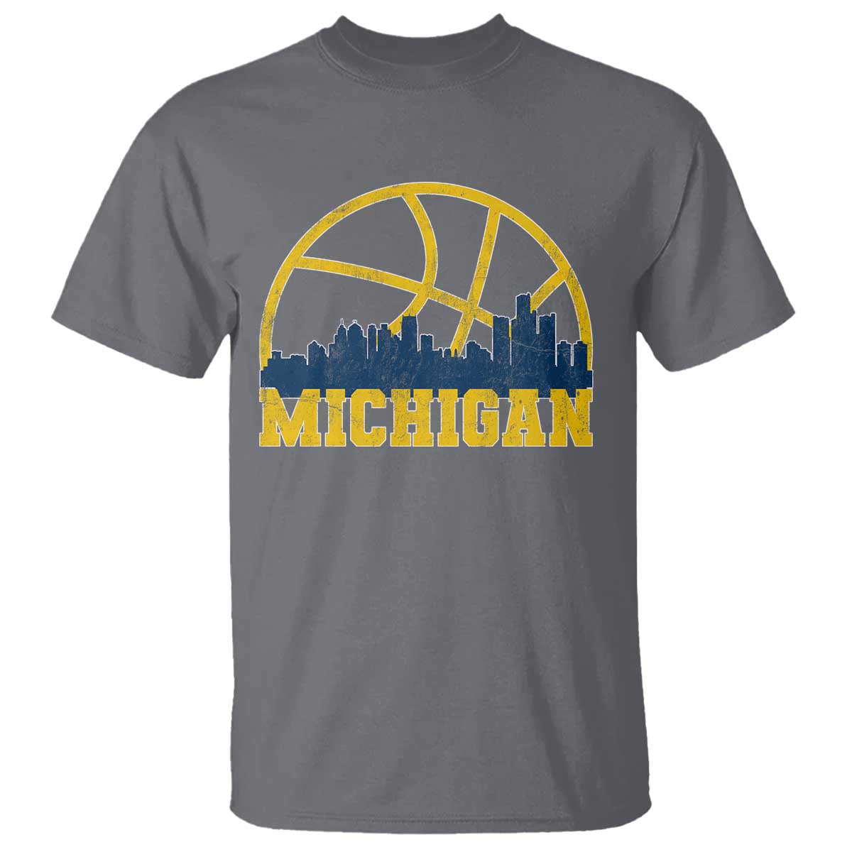 Michigan Fan Basketball Grooves Skyline MI State T Shirt TS11 Charcoal Print Your Wear