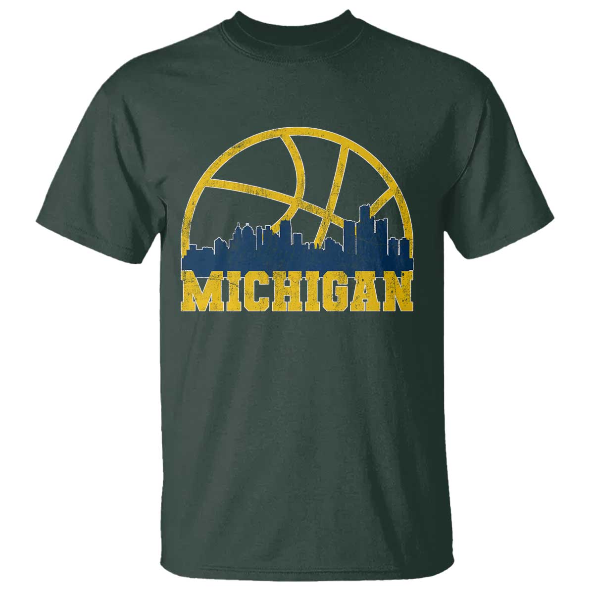 Michigan Fan Basketball Grooves Skyline MI State T Shirt TS11 Dark Forest Green Print Your Wear