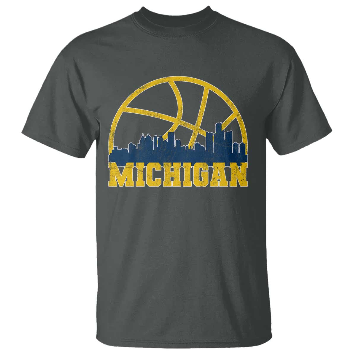 Michigan Fan Basketball Grooves Skyline MI State T Shirt TS11 Dark Heather Print Your Wear