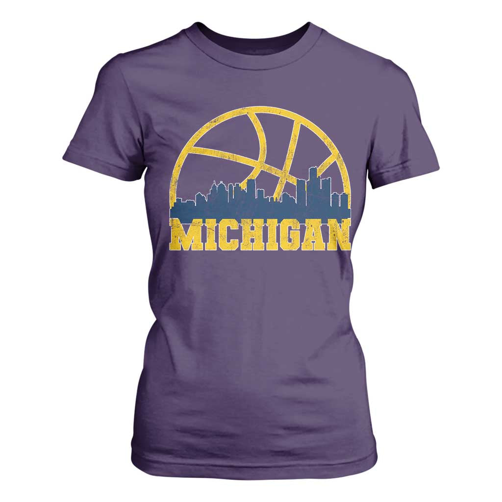 Michigan Fan Basketball Grooves Skyline MI State T Shirt For Women TS11 Purple Print Your Wear
