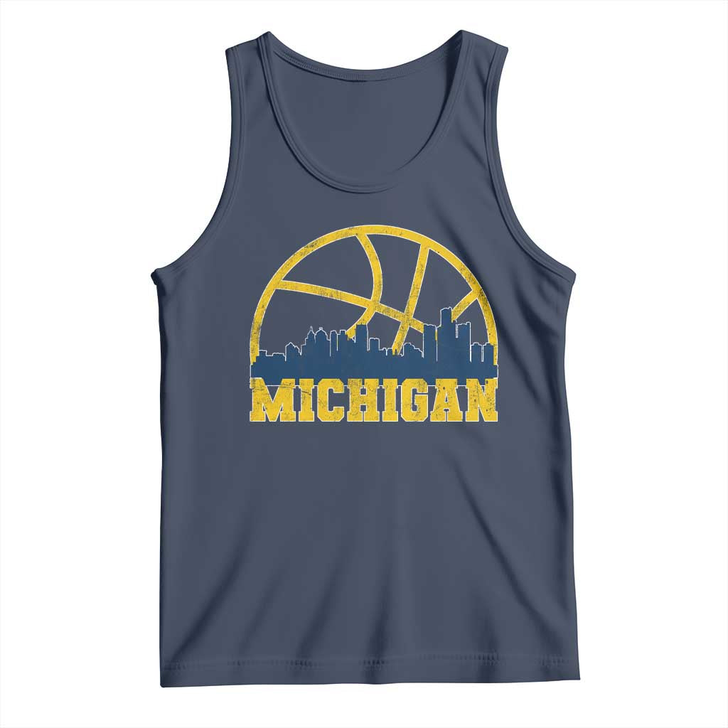 Michigan Fan Basketball Grooves Skyline MI State Tank Top TS11 Navy Print Your Wear
