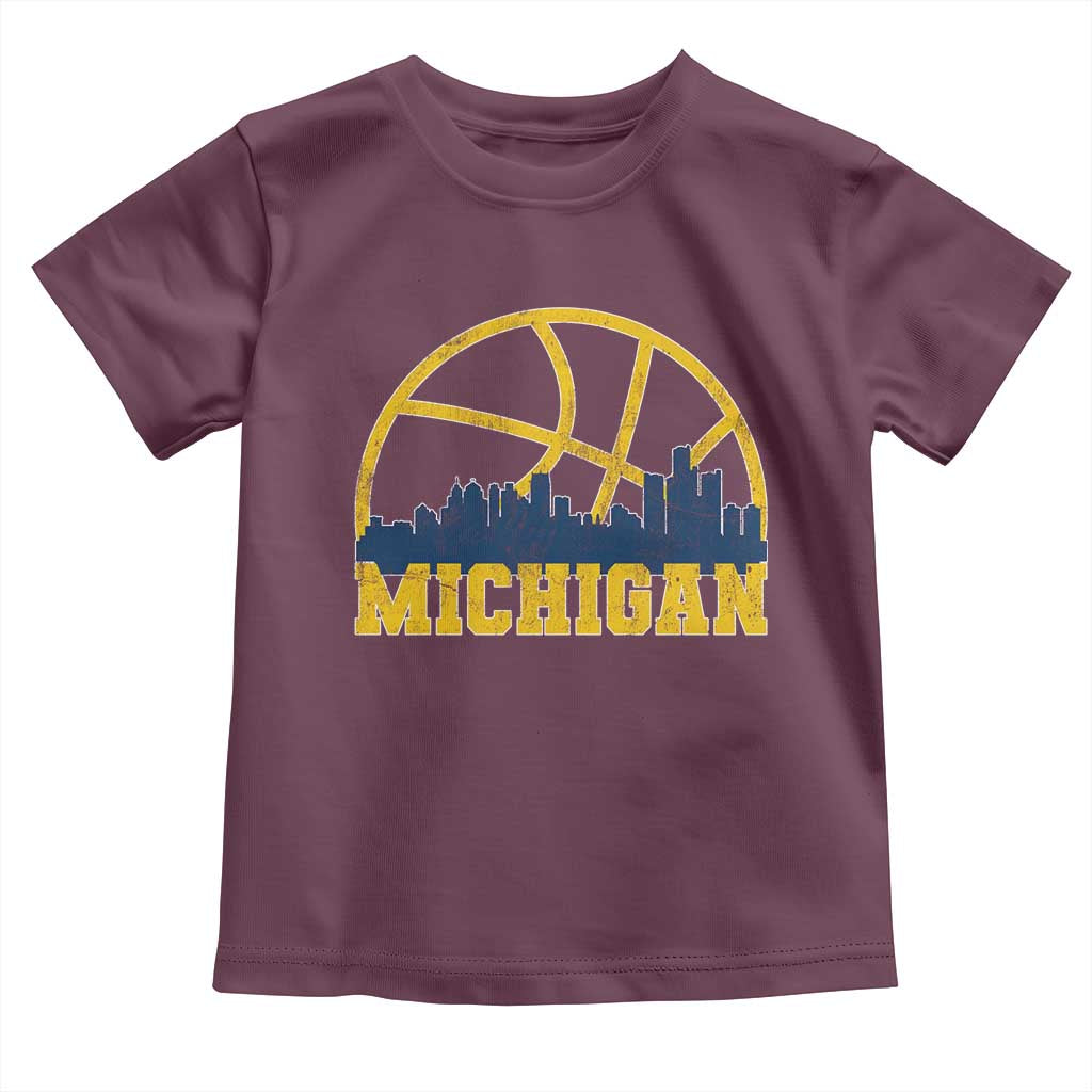 Michigan Fan Basketball Grooves Skyline MI State Toddler T Shirt TS11 Maroon Print Your Wear