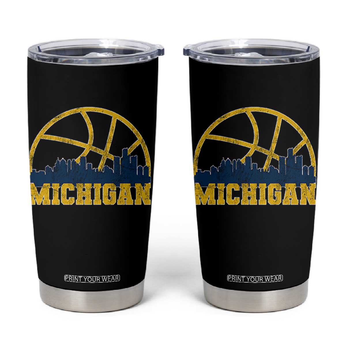 Michigan Fan Basketball Grooves Skyline MI State Tumbler Cup TS11 Black Print Your Wear