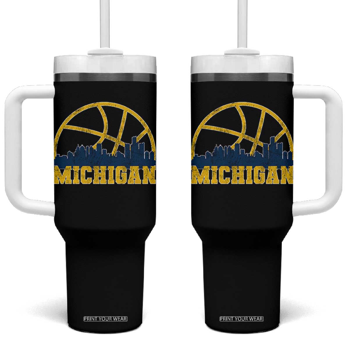 Michigan Fan Basketball Grooves Skyline MI State Tumbler With Handle TS11 One Size: 40 oz Black Print Your Wear