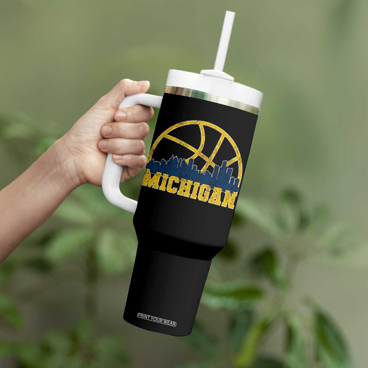 Michigan Fan Basketball Grooves Skyline MI State Tumbler With Handle TS11 Print Your Wear