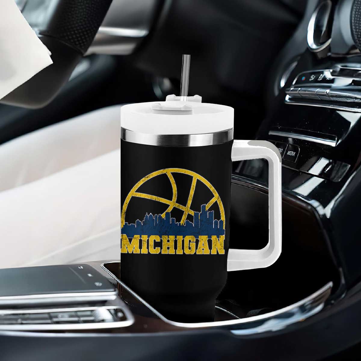 Michigan Fan Basketball Grooves Skyline MI State Tumbler With Handle TS11 Print Your Wear