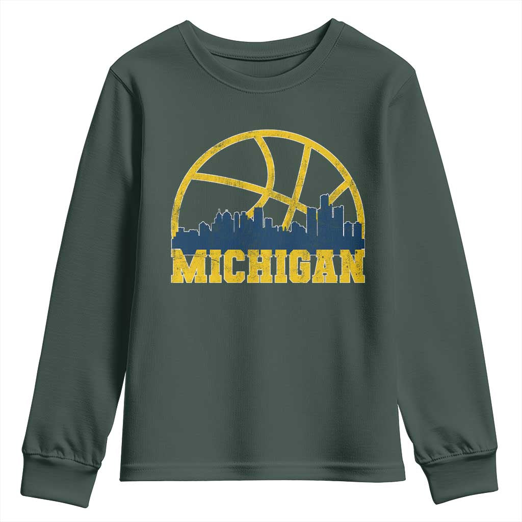 Michigan Fan Basketball Grooves Skyline MI State Youth Sweatshirt TS11 Dark Forest Green Print Your Wear