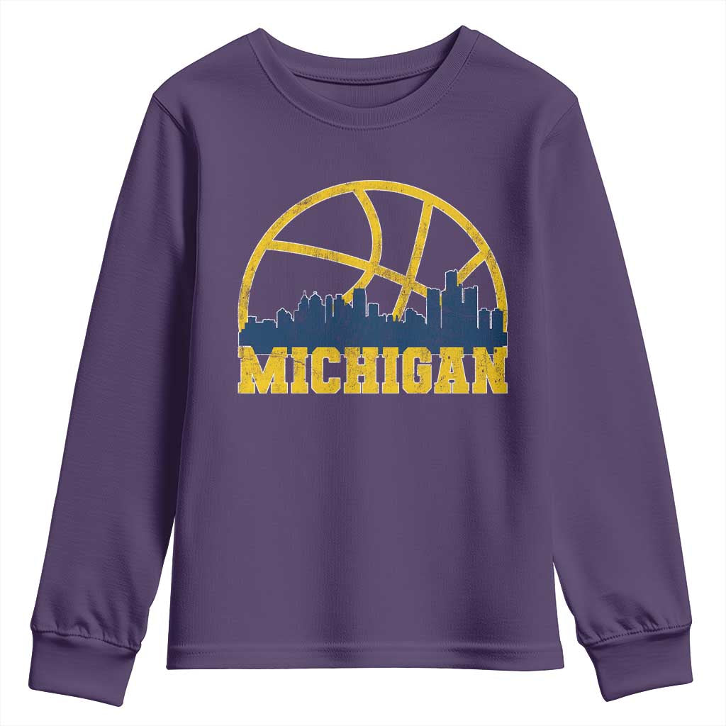 Michigan Fan Basketball Grooves Skyline MI State Youth Sweatshirt TS11 Purple Print Your Wear