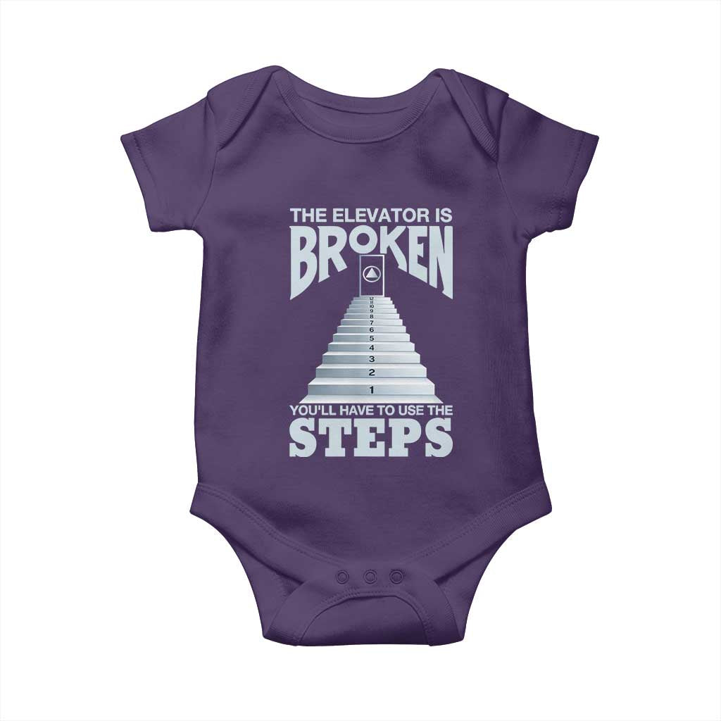 Sobriety Anniversary Sober Baby Onesie The Elevator is Broken You Will Have To Use The Steps TS11 Purple Print Your Wear