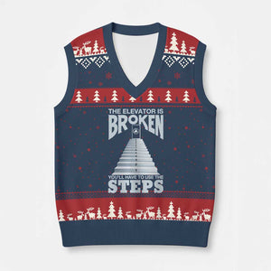 Sobriety Anniversary Sober V-Neck Knit Sweater Vest The Elevator is Broken You Will Have To Use The Steps TS11 Navy Red Print Your Wear