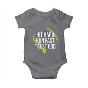 Hit Hard Run Fast Trust God Christian Softball Baby Onesie TS11 Charcoal Print Your Wear