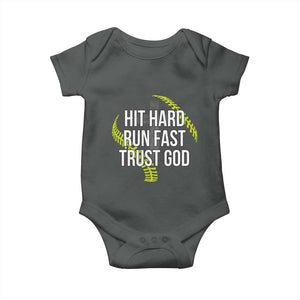 Hit Hard Run Fast Trust God Christian Softball Baby Onesie TS11 Dark Heather Print Your Wear