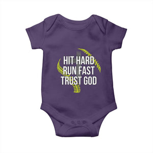 Hit Hard Run Fast Trust God Christian Softball Baby Onesie TS11 Purple Print Your Wear