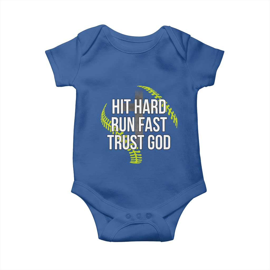 Hit Hard Run Fast Trust God Christian Softball Baby Onesie TS11 Royal Blue Print Your Wear