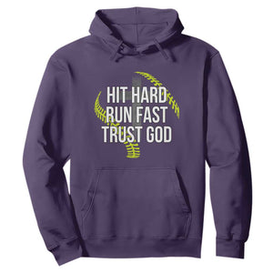 Hit Hard Run Fast Trust God Christian Softball Hoodie TS11 Purple Print Your Wear