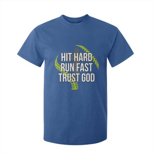 Hit Hard Run Fast Trust God Christian Softball T Shirt For Kid TS11 Royal Blue Print Your Wear