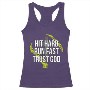 Hit Hard Run Fast Trust God Christian Softball Racerback Tank Top TS11 Purple Print Your Wear