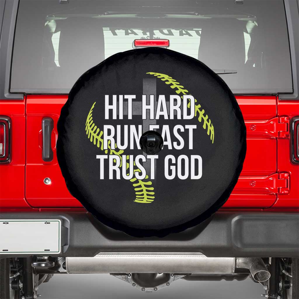 Hit Hard Run Fast Trust God Christian Softball Spare Tire Cover TS11 Black Print Your Wear