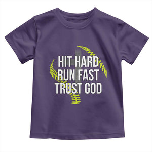 Hit Hard Run Fast Trust God Christian Softball Toddler T Shirt TS11 Purple Print Your Wear
