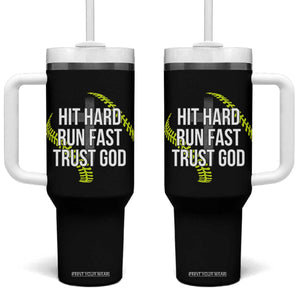 Hit Hard Run Fast Trust God Christian Softball Tumbler With Handle TS11 One Size: 40 oz Black Print Your Wear