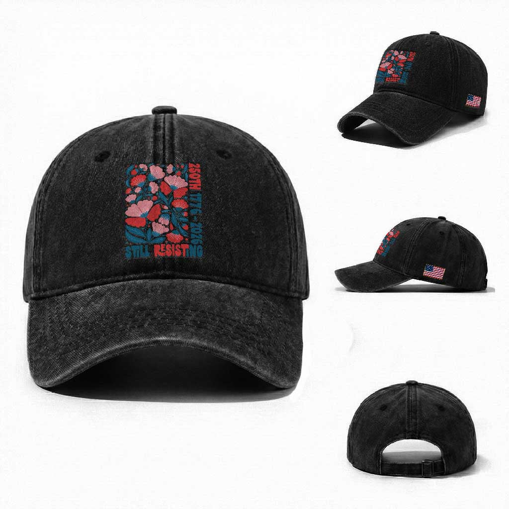 Floral 250th Still Resisting 4th of July 1776 2026 Washed Cotton Baseball Cap