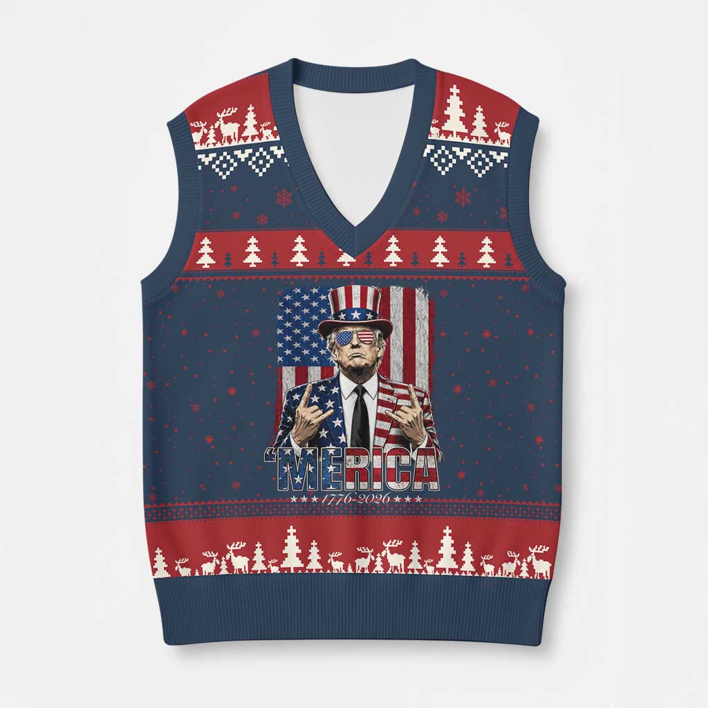 The Nations Leader US 250th Anniversary V-Neck Knit Sweater Vest Funny 4th of July 1776 2026 TS11 Navy Red Print Your Wear
